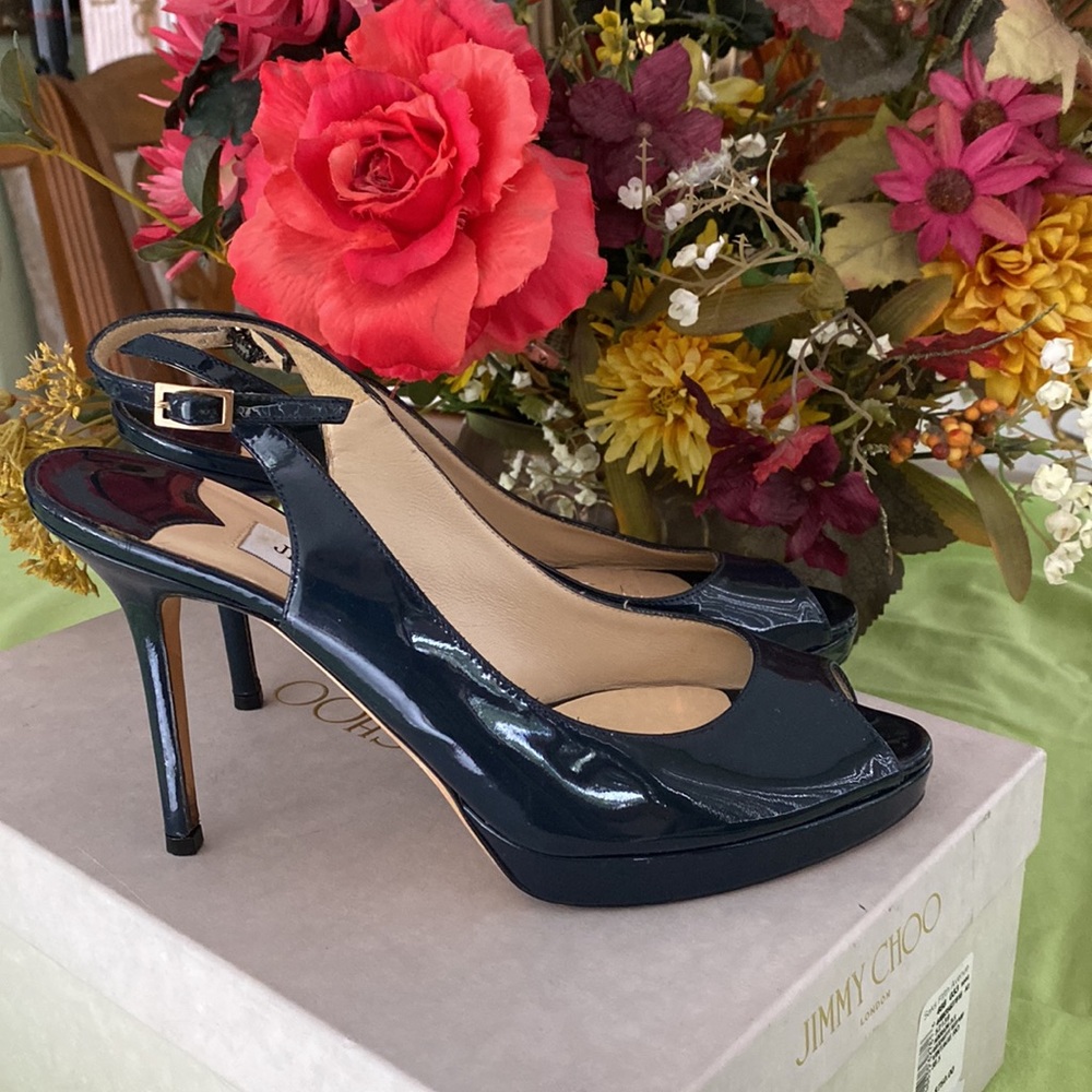 JIMMY CHOO sling stilettos nova dark blue made in Italy. - Picture 4 of 16
